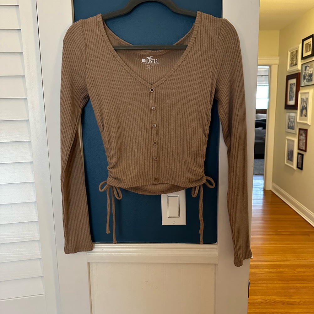 Tan Brown Button Up Cropped Sweater